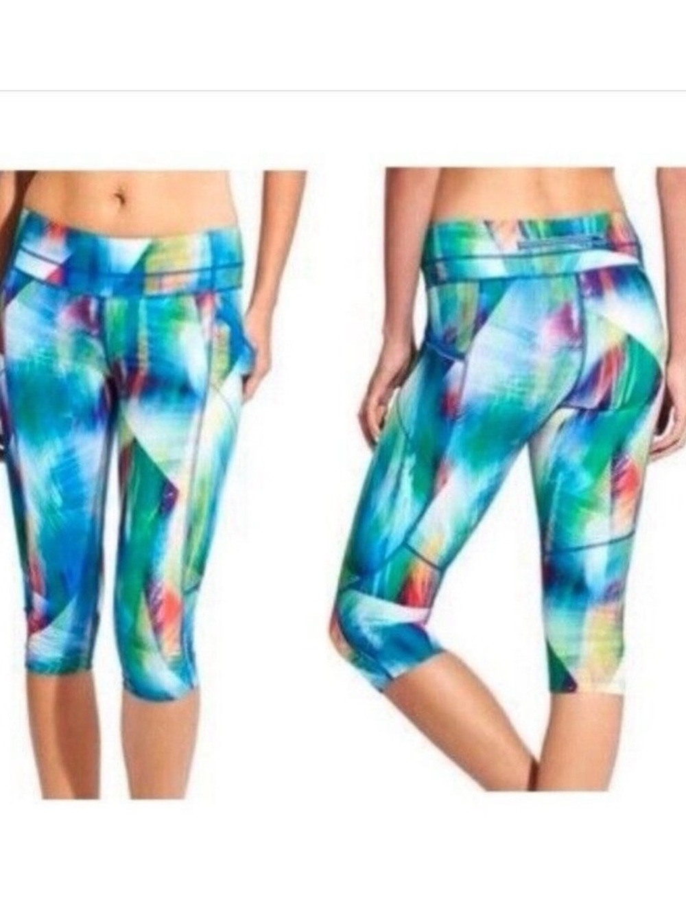 Athleta Tropea Dobby Be Free Crop Leggings Watercolor